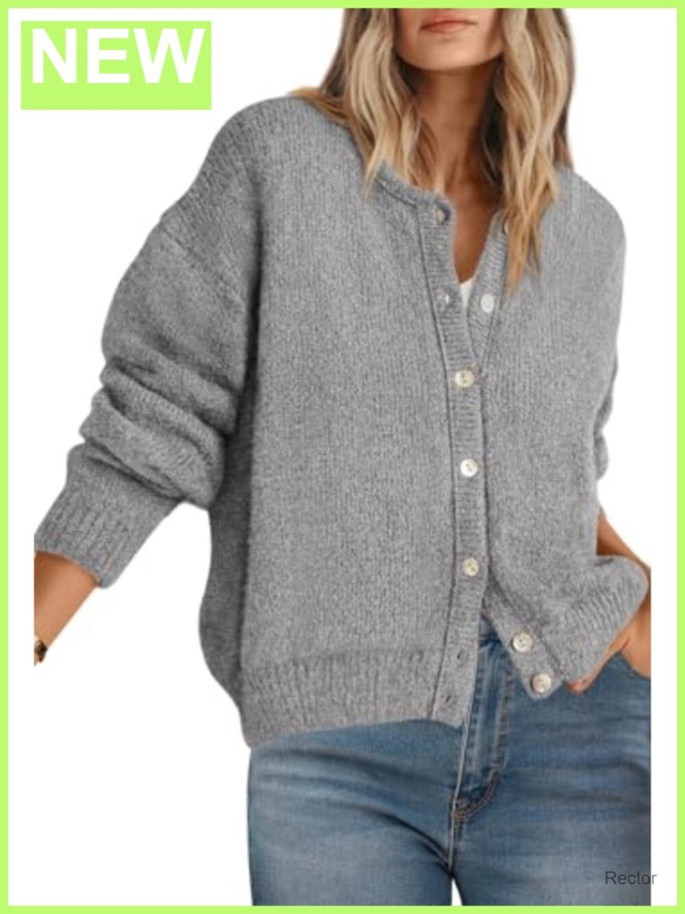Long Sleeve Button Down Crewneck Cardigan Sweater Lightweight Knit